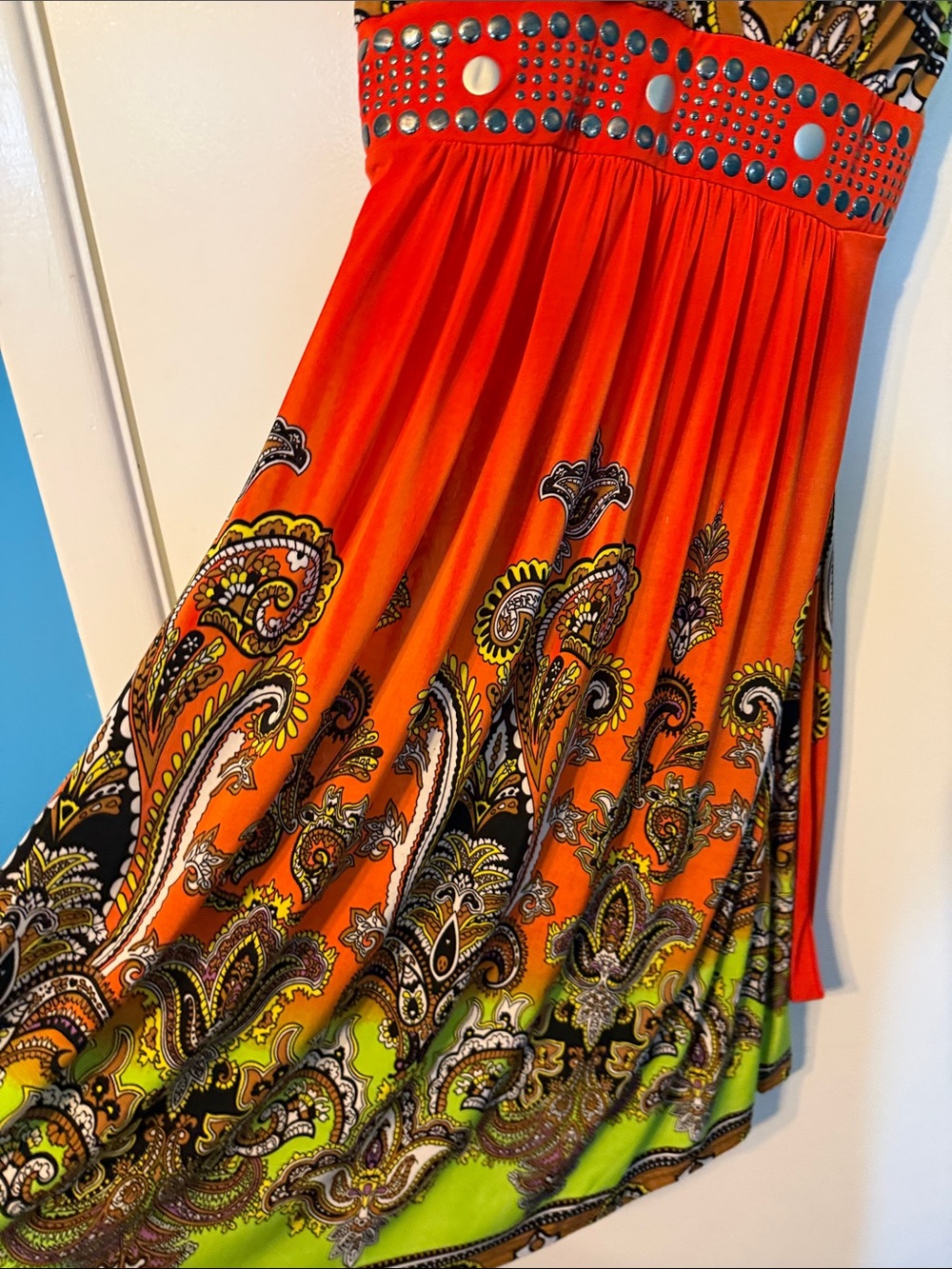 Magic Vibrant Orange & Lime Paisley Midi Dress - Picture 5 of 9